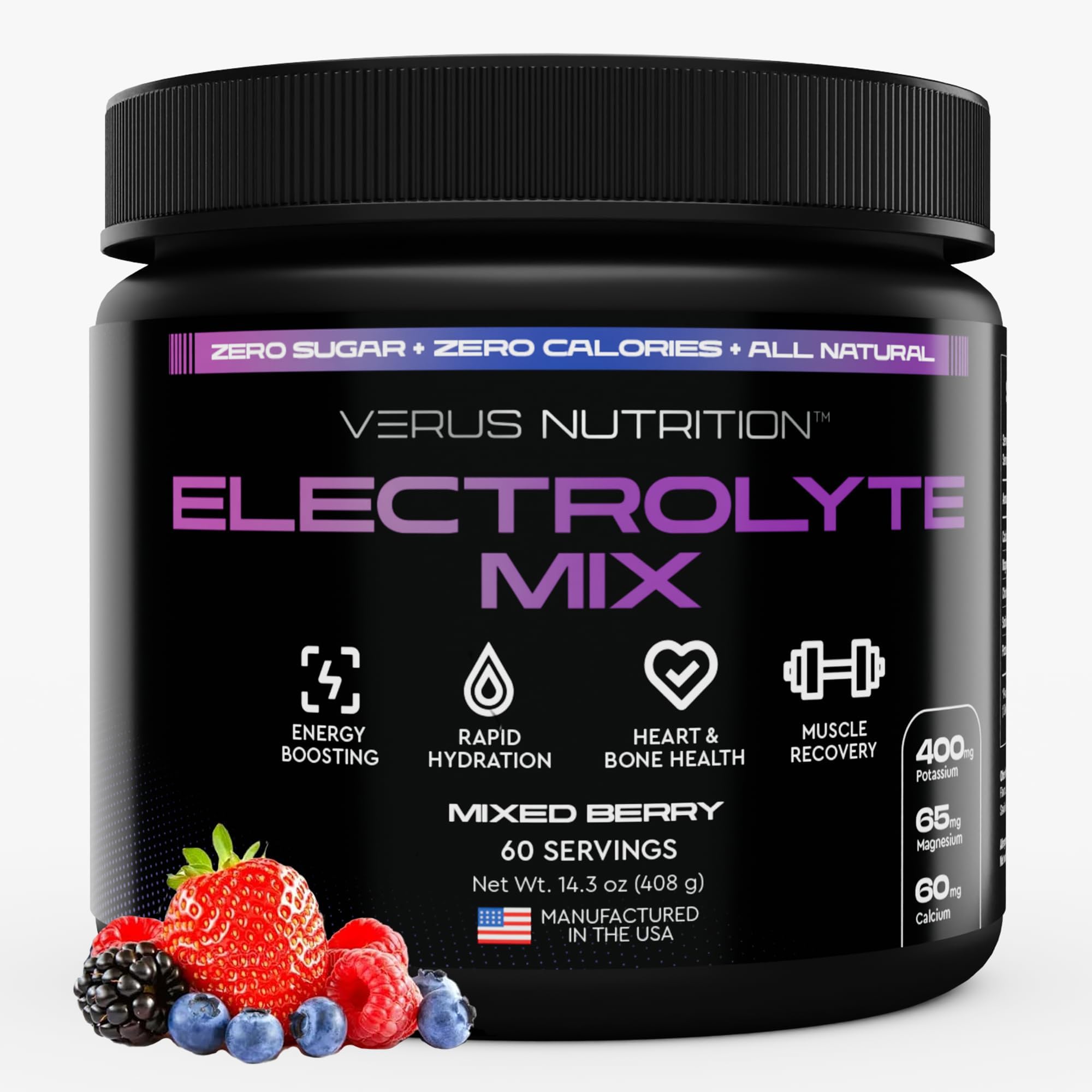 VERUS NUTRITION electrolitos en polvo sabor fresa-limonada para hidratación refrescante