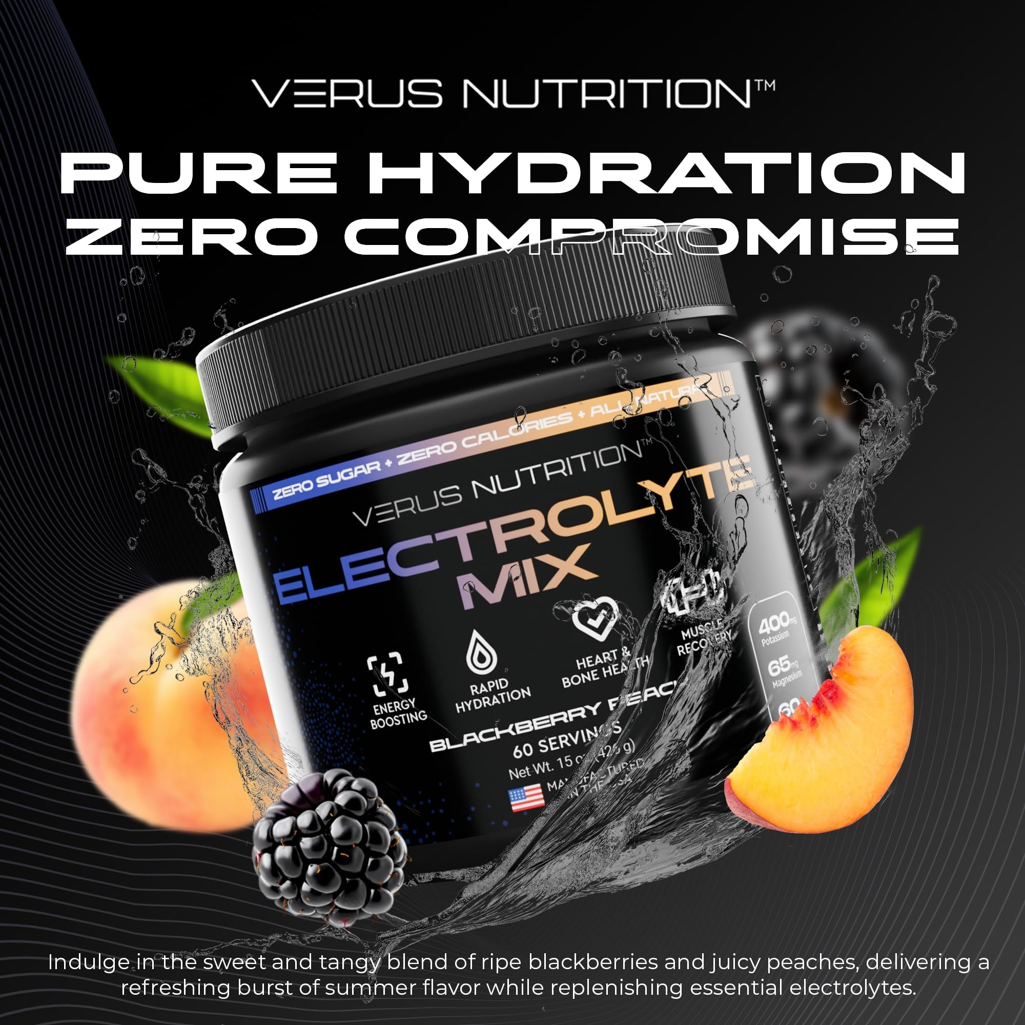 VERUS NUTRITION electrolitos sin azúcar en bote reutilizable para uso continuo