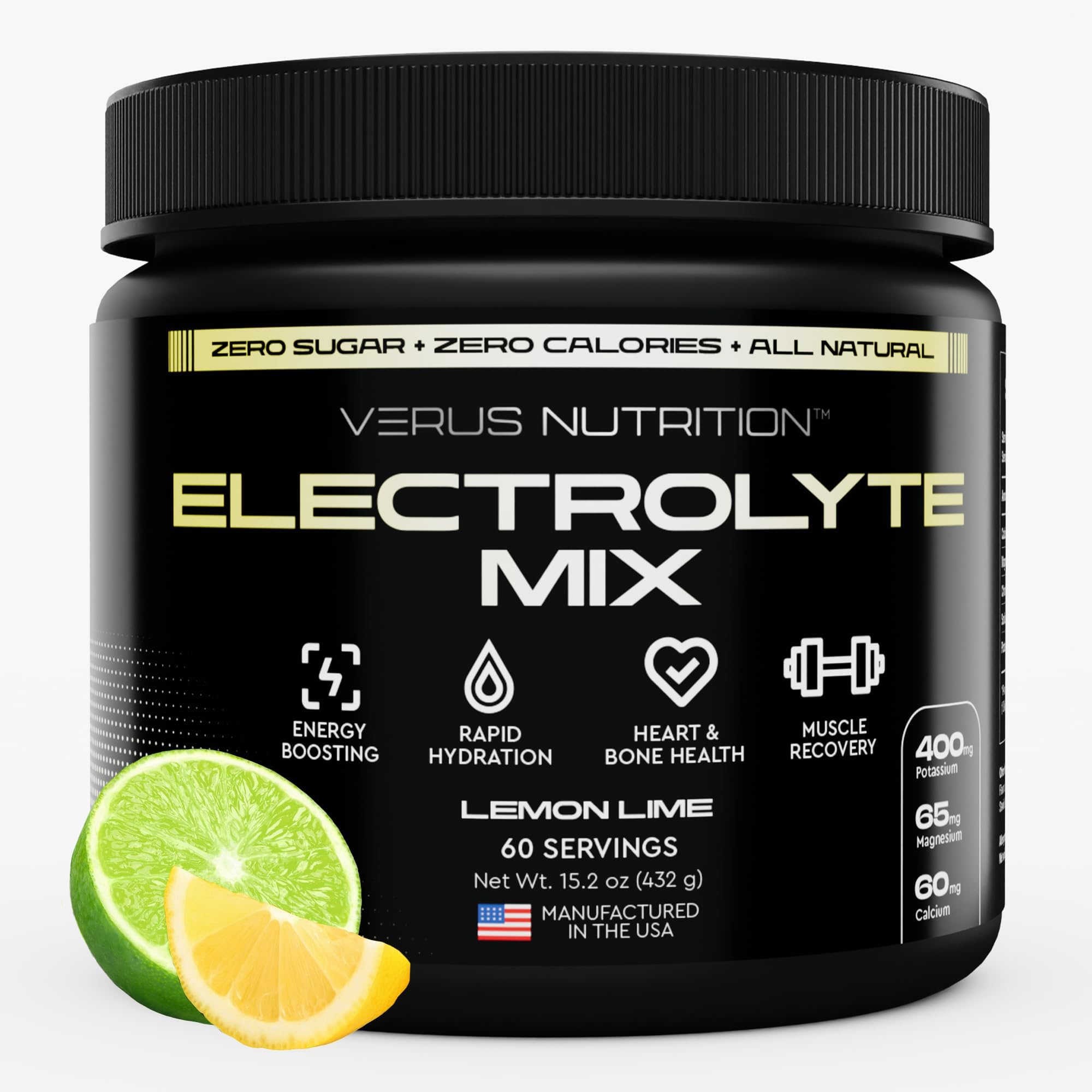 VERUS NUTRITION electrolitos en polvo sin azúcar para hidratación equilibrada en limón-lima