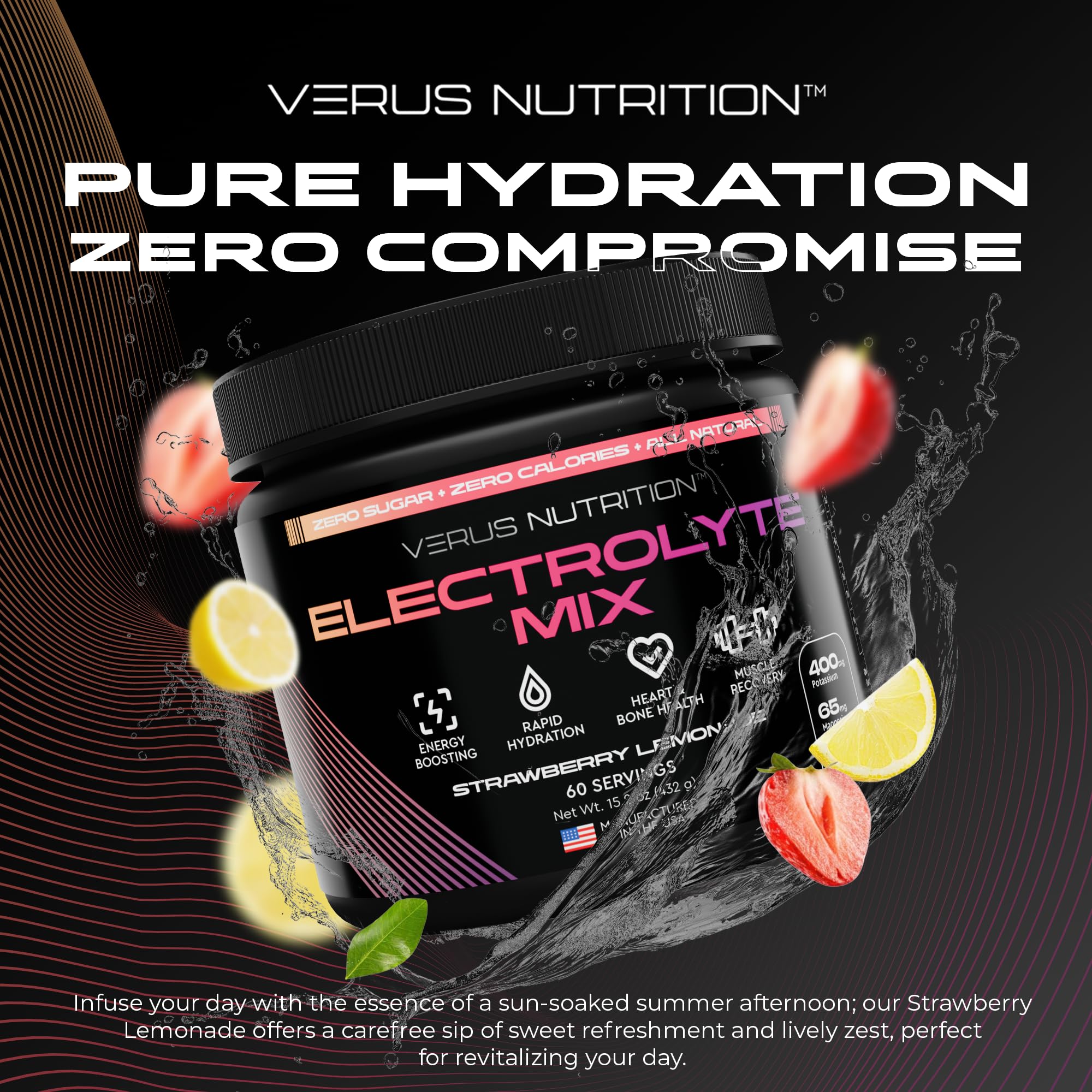 Sabor Fresa Limón VERUS NUTRITION Electrolytes, refrescante sin calorías