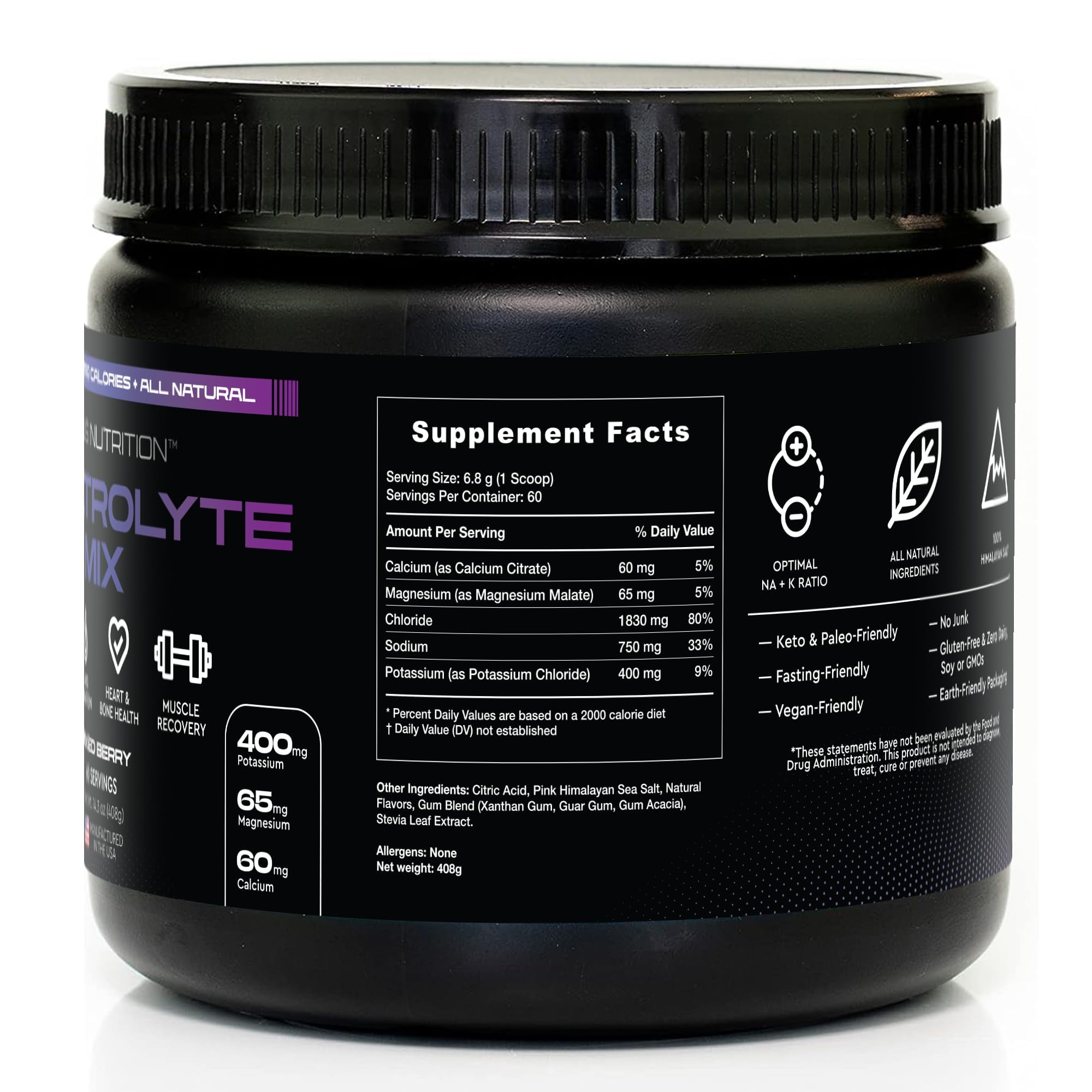 VERUS NUTRITION etiqueta con ingredientes naturales