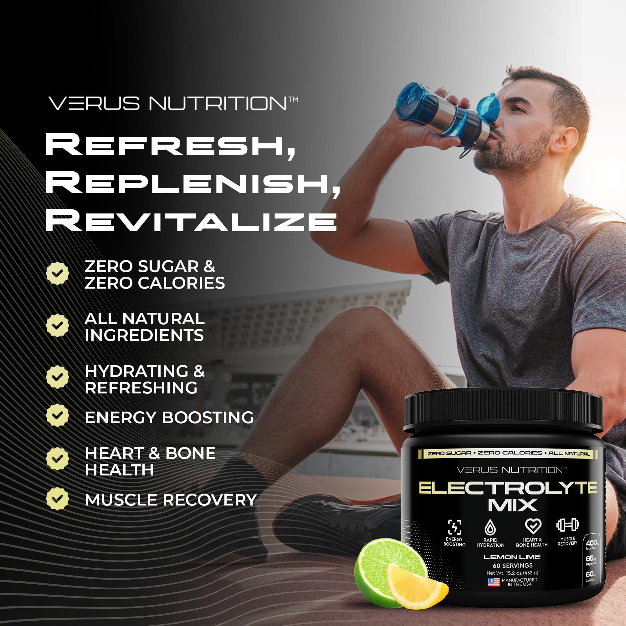 VERUS NUTRITION sabor limón-lima para refrescar y rehidratar tras el ejercicio