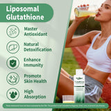 Vervidora glutatión liposómico con vaso medidor para dosis precisas.