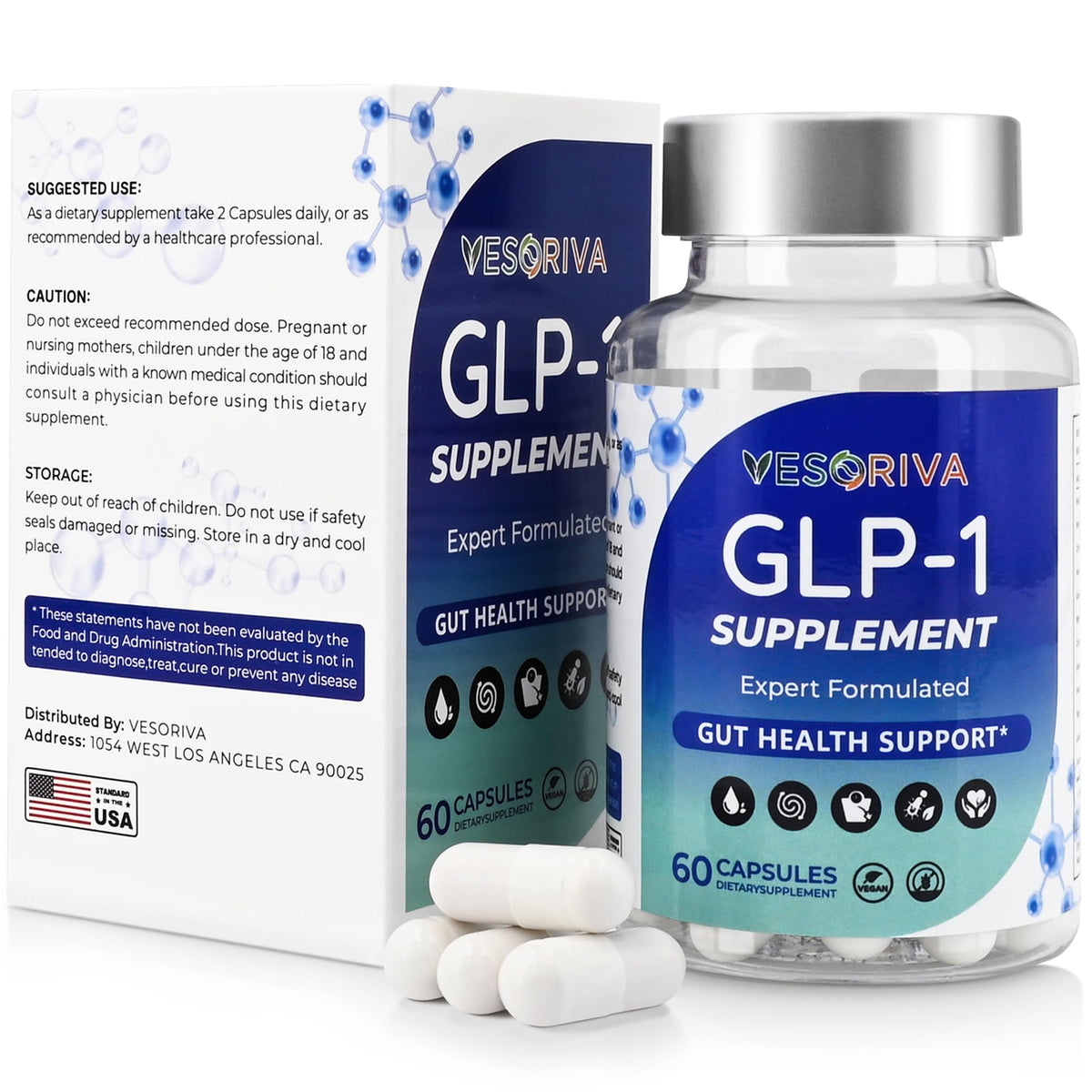 Vesoria GLP-1 cápsulas de apoyo digestivo para la rutina diaria.