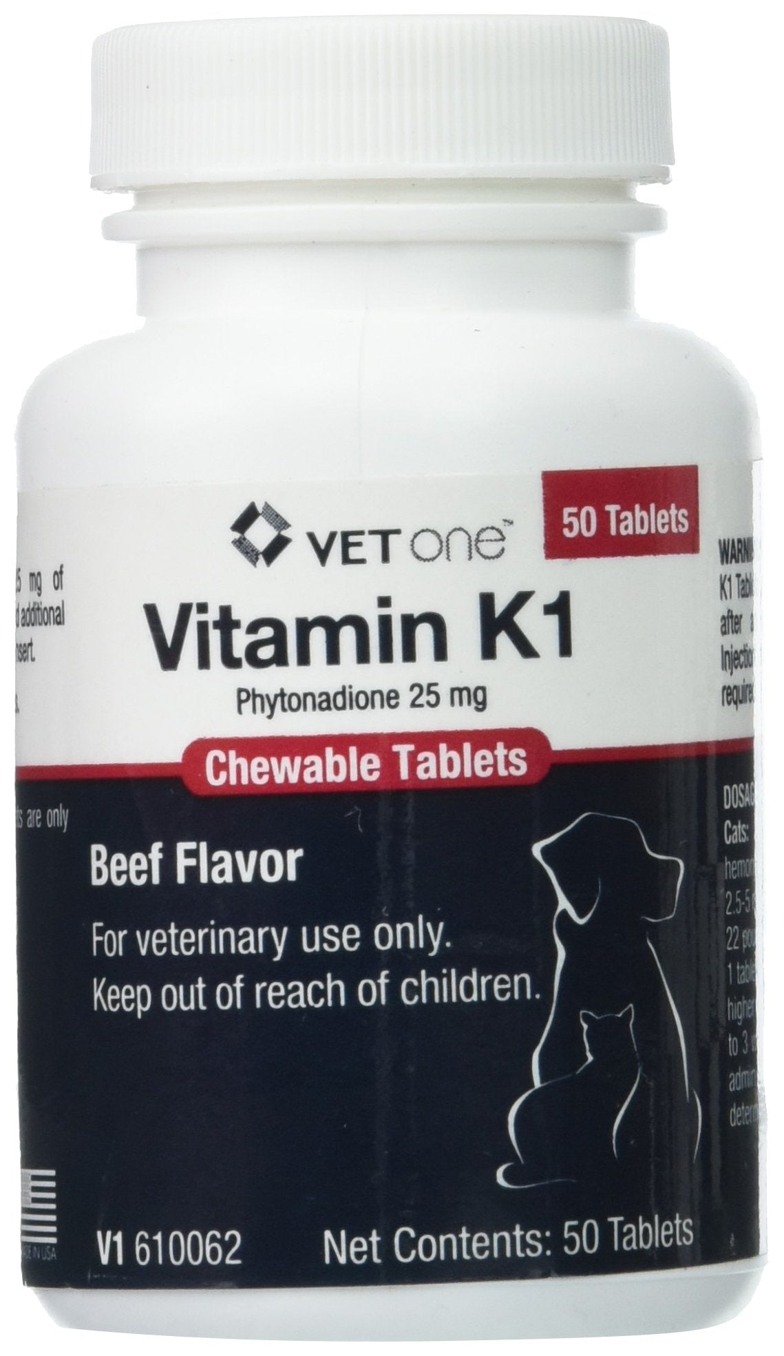 Vet One Vitamina K1, tabletas masticables para perros, sabor a carne, fácil administración