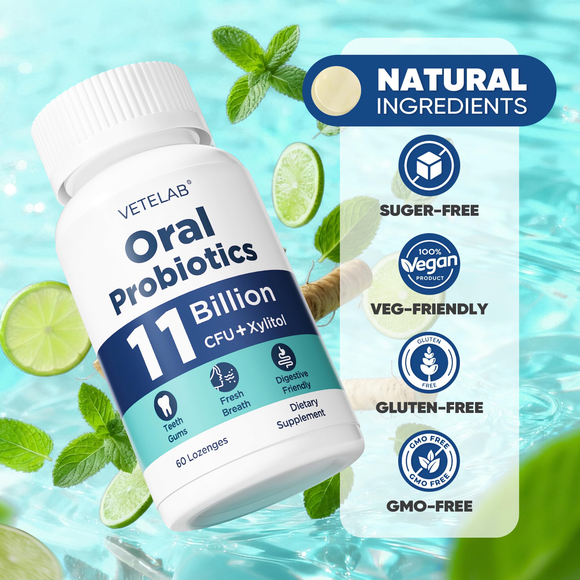 Boca fresca con VeteLab Oral Probiotics para uso diario.