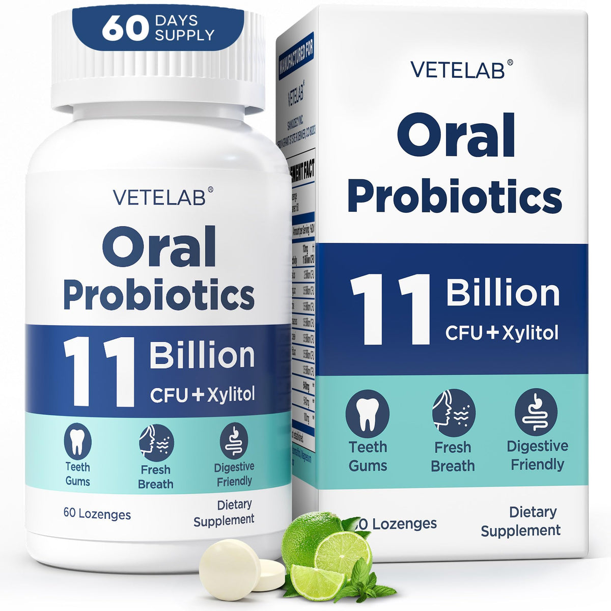VeteLab Oral Probiotics: paquete de 60 pastillas para aliento más fresco.