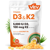 VEV Corefeel botella-d3-k2-5000-ui para apoyo diario de calcio y huesos.