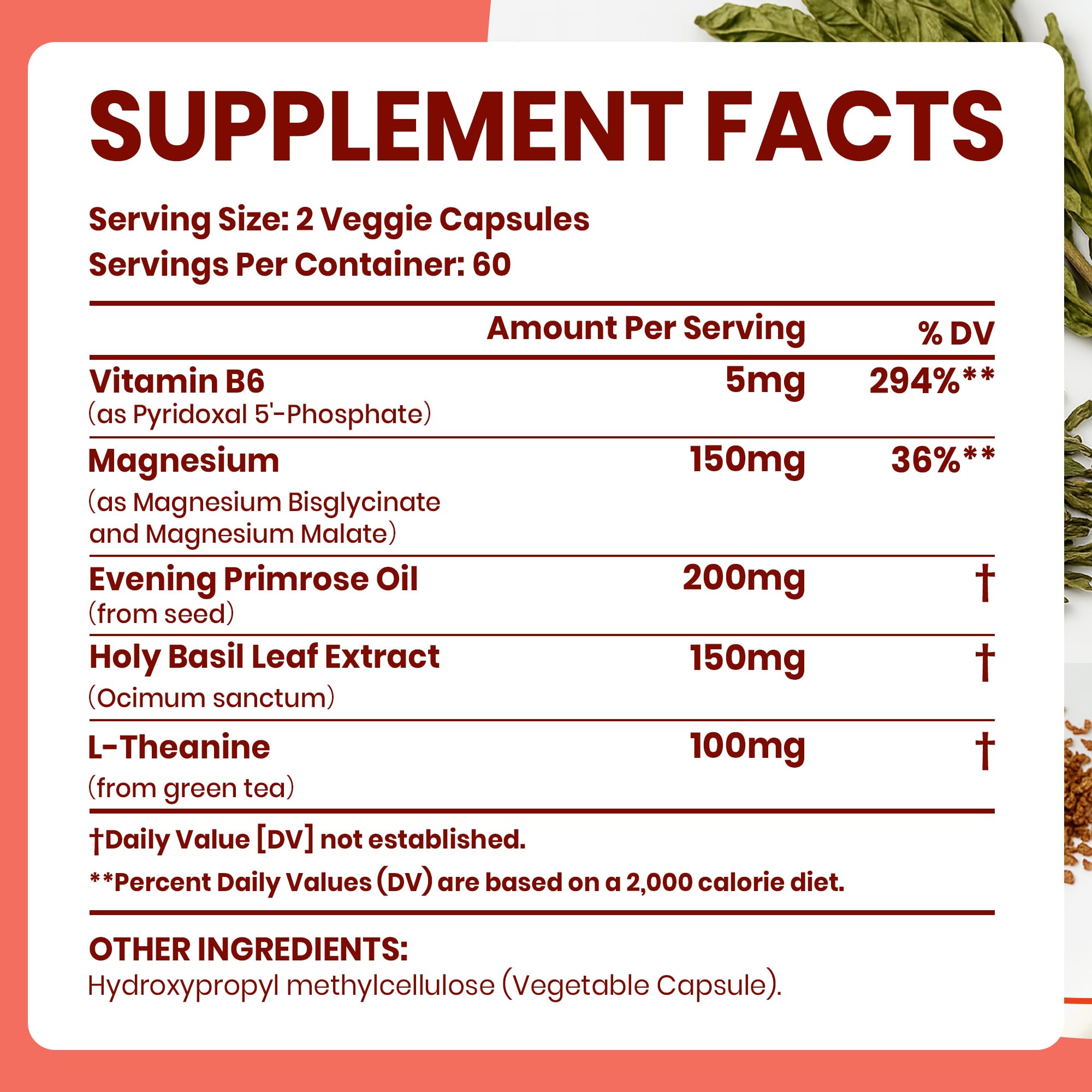 Etiqueta frontal de VEV Deep Calm destacando beneficios para el día.