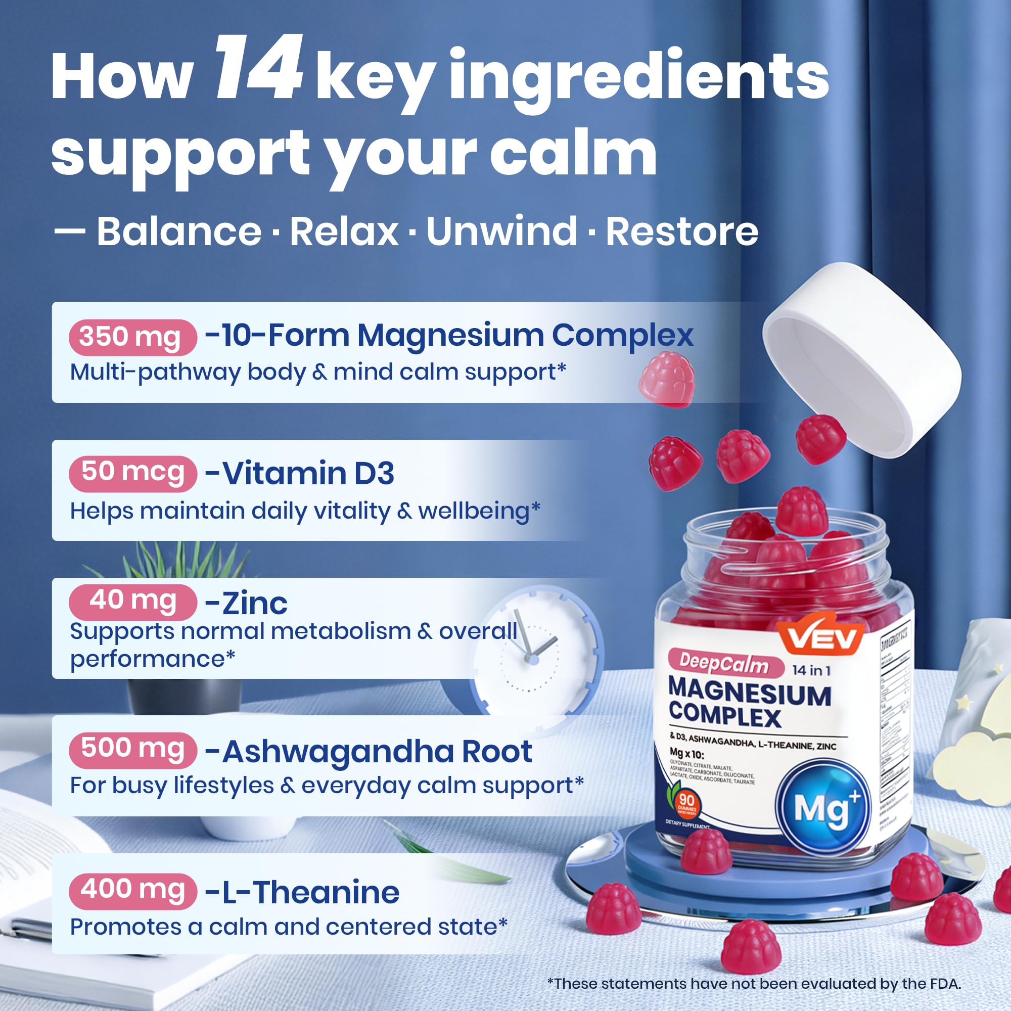 VEV Deep Calm Gummies, textura suave y fácil de masticar