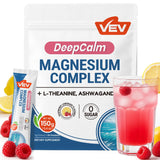 VEV Deep Calm: magnesio en paquete frambuesa-limonada para relajación suave.