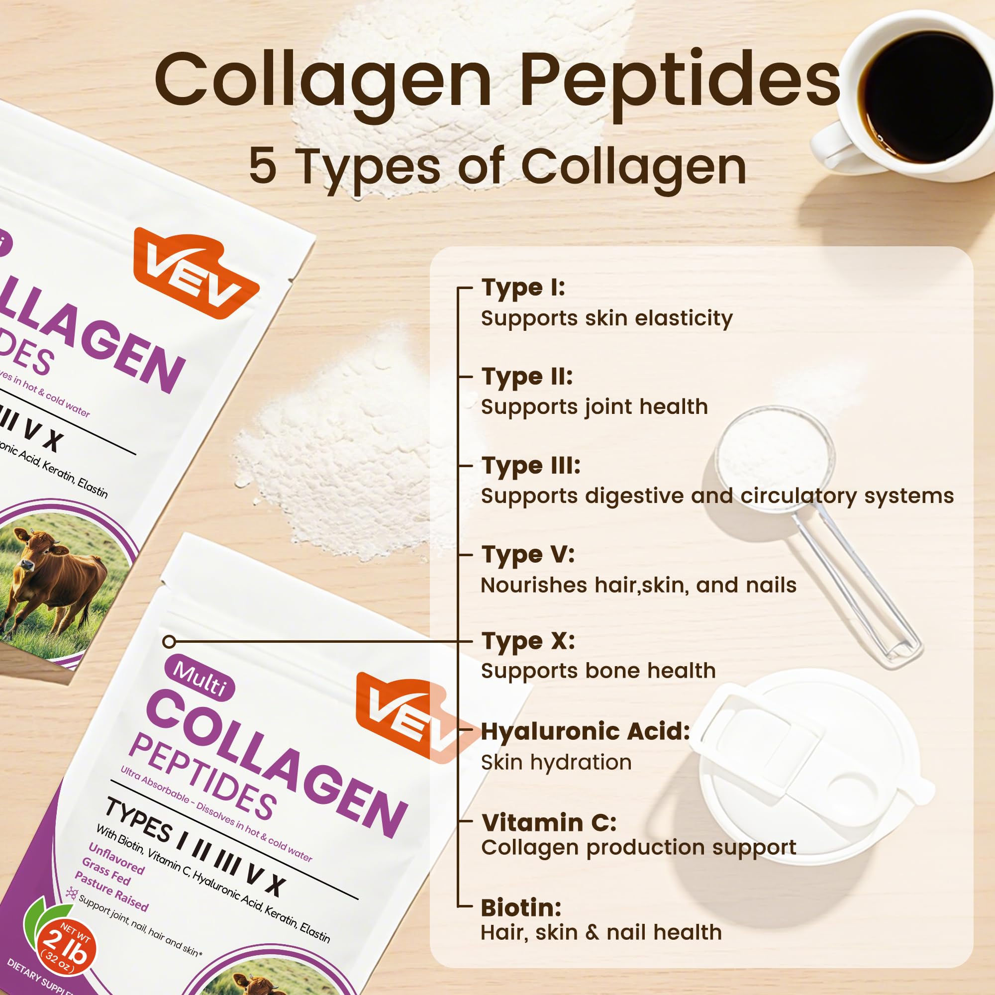 VEV Multi Collagen batido de fruta, ideal para batidos diarios y cabello saludable