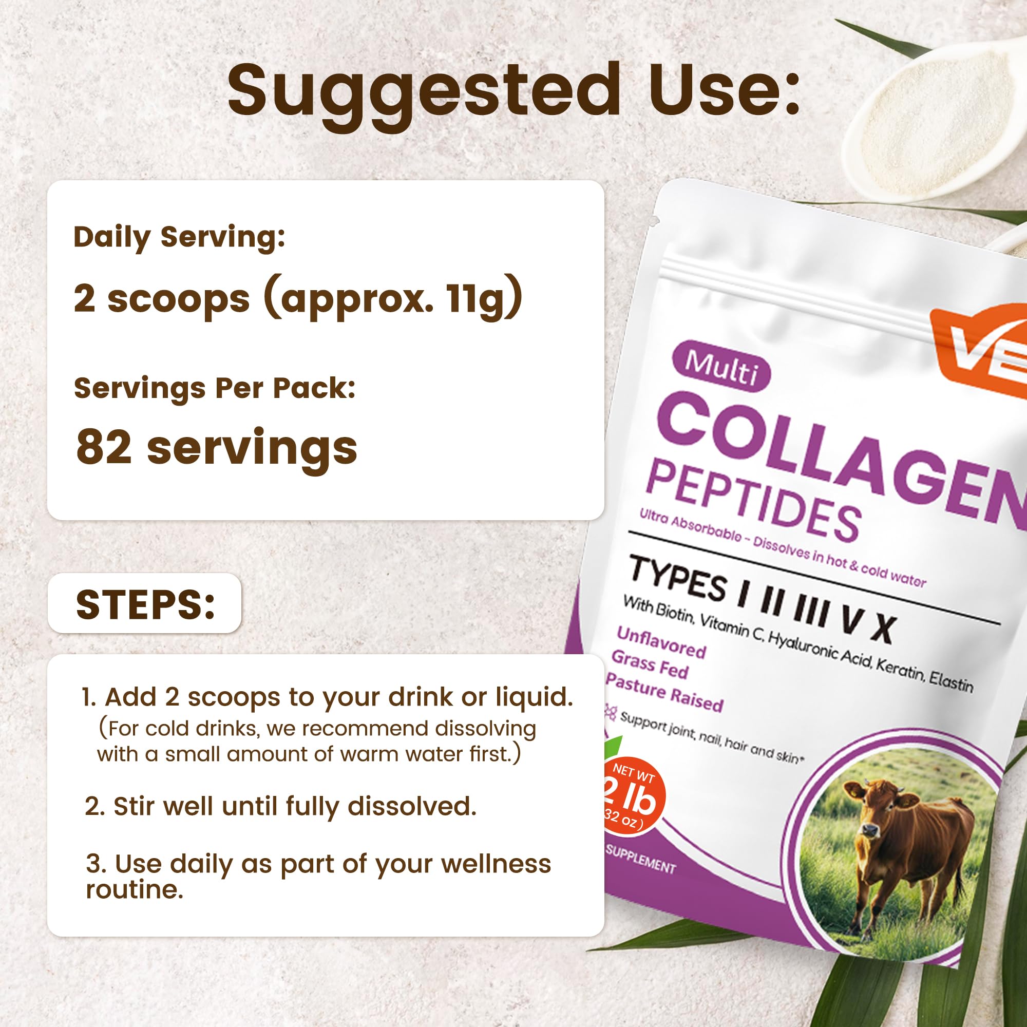 VEV Multi Collagen cuidado piel-articulaciones-pelo, fórmula para belleza y movilidad