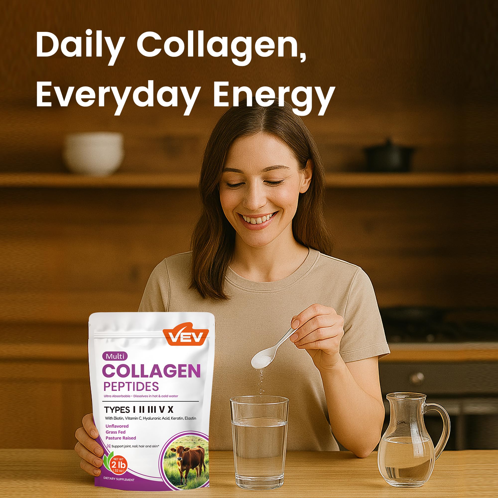 VEV Multi Collagen ingredientes clave, hidrolizado para mejor asimilación