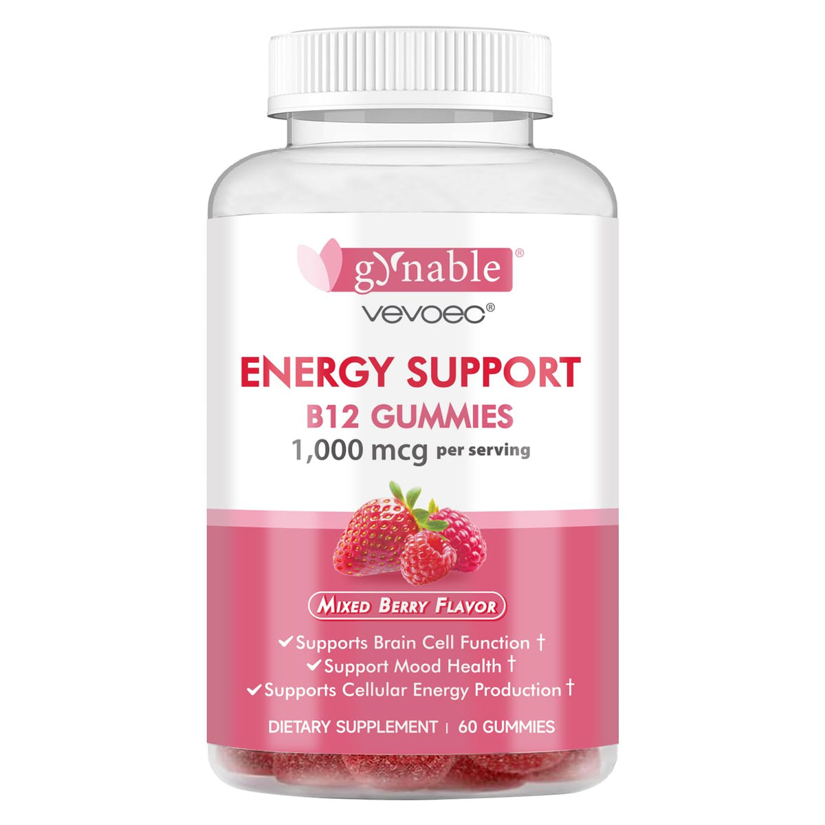 Vevoec Gominolas B12: envase visible y apoyo a la energía diaria.