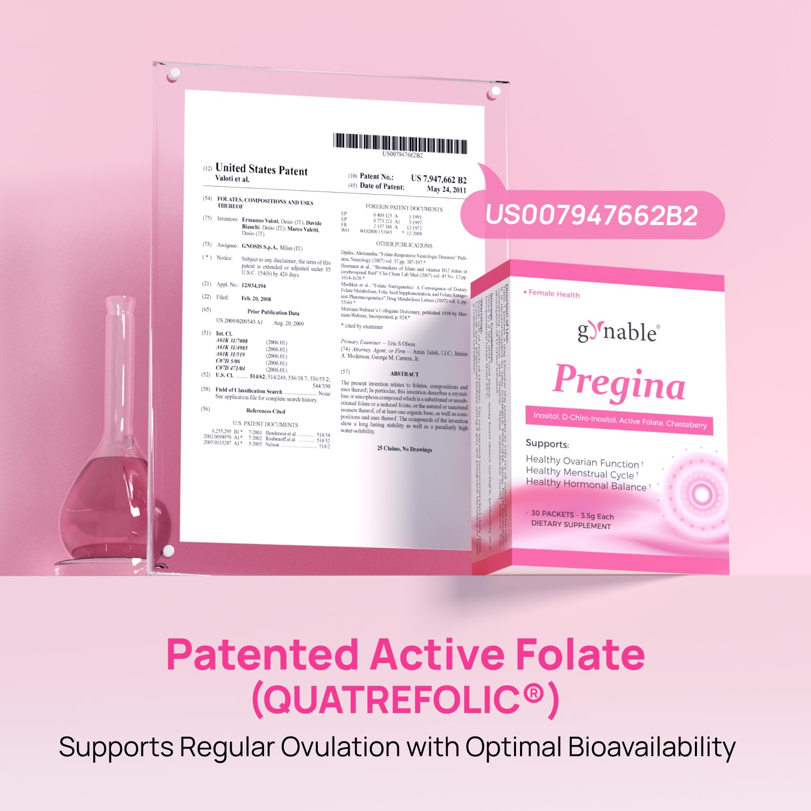 Polvo rosado de Gynable Pregina listo para mezclar.