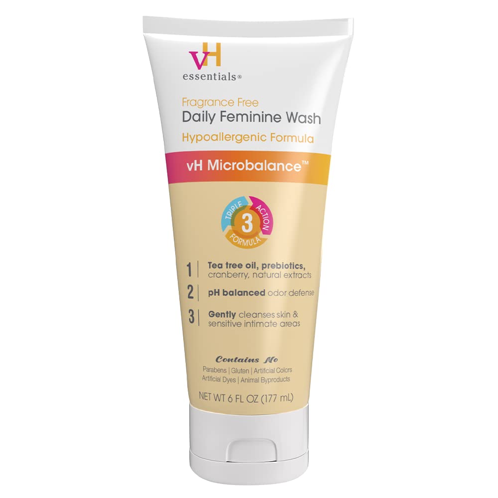 vh essentials lavado diario intimo en envase, higiene suave para uso diario.