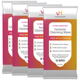 vH essentials empaque de toallitas higiene femenina, enfoque práctico para uso diario.