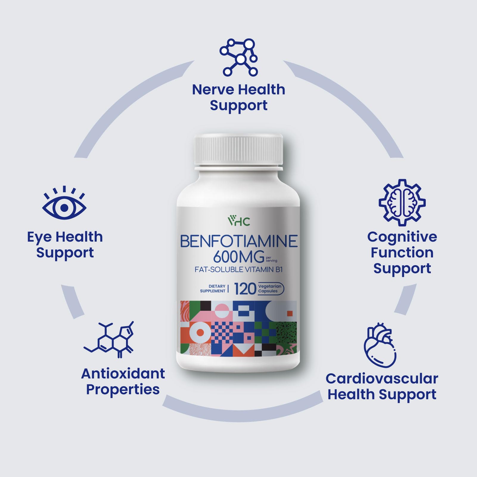 Dosis diaria con VHC Benfotiamina 600 mg para simplificar la rutina.