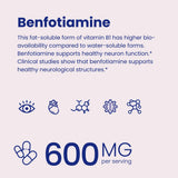 Envase de VHC Benfotiamina 600 mg con etiqueta clara para lectura fácil.