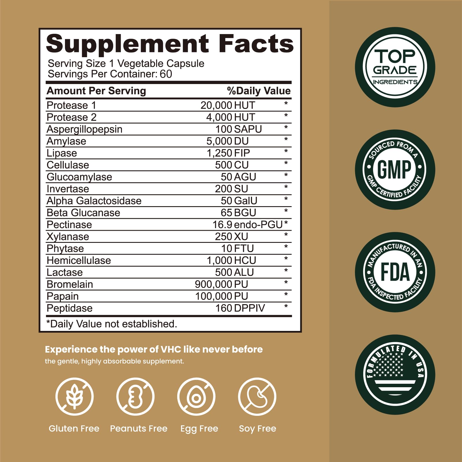 VHC Enzimas Digestivas - etiqueta con lista de enzimas y beneficios digestivos