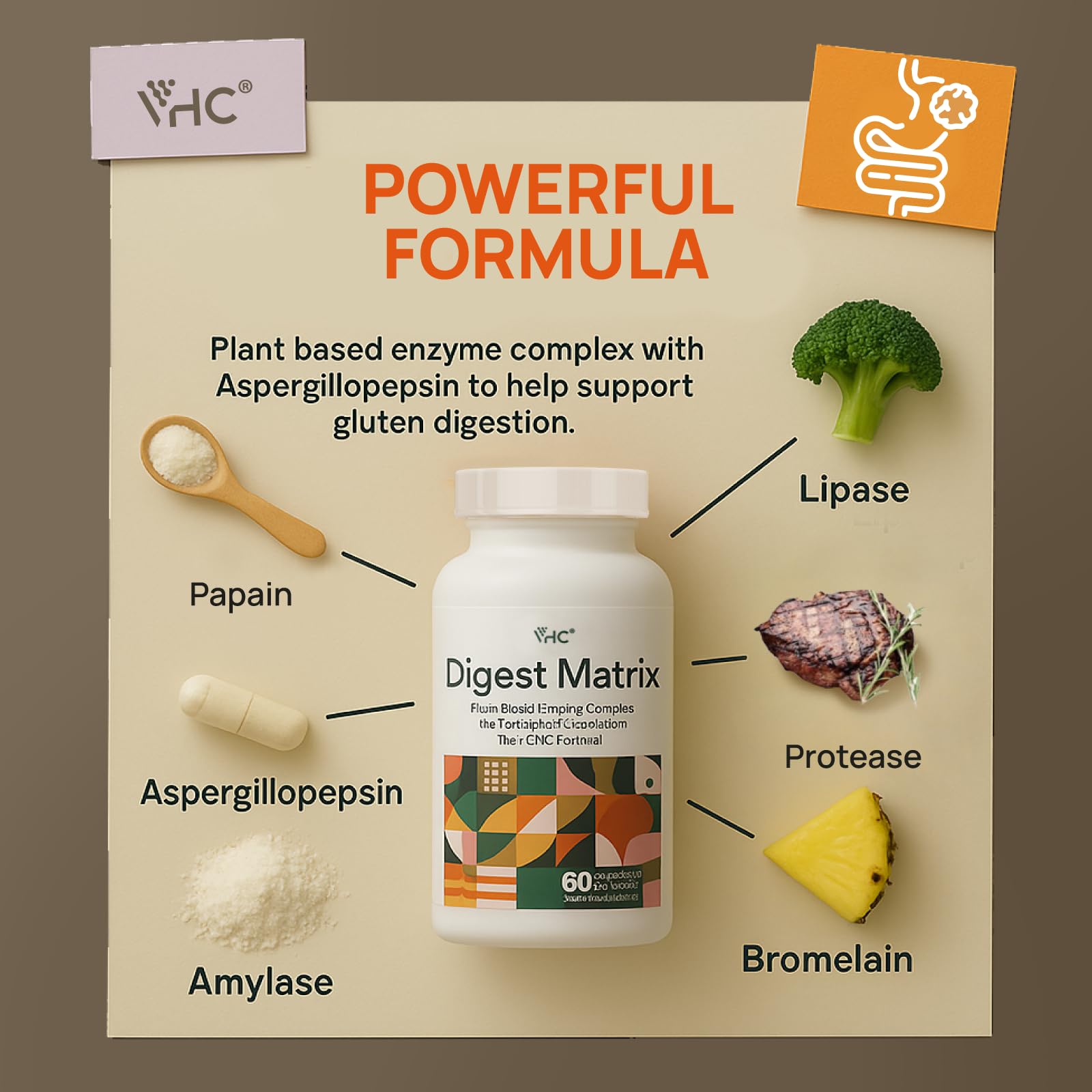 VHC Enzimas Digestivas - enlazado para tomar durante la comida y ayudar a la digestión