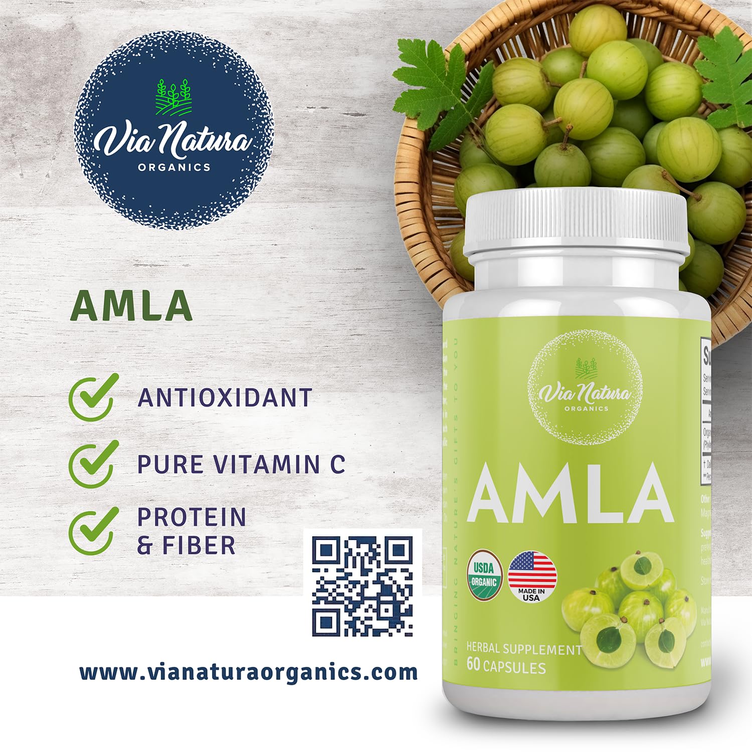 Via Natura Organics Amla cápsulas, textura suave para uso diario