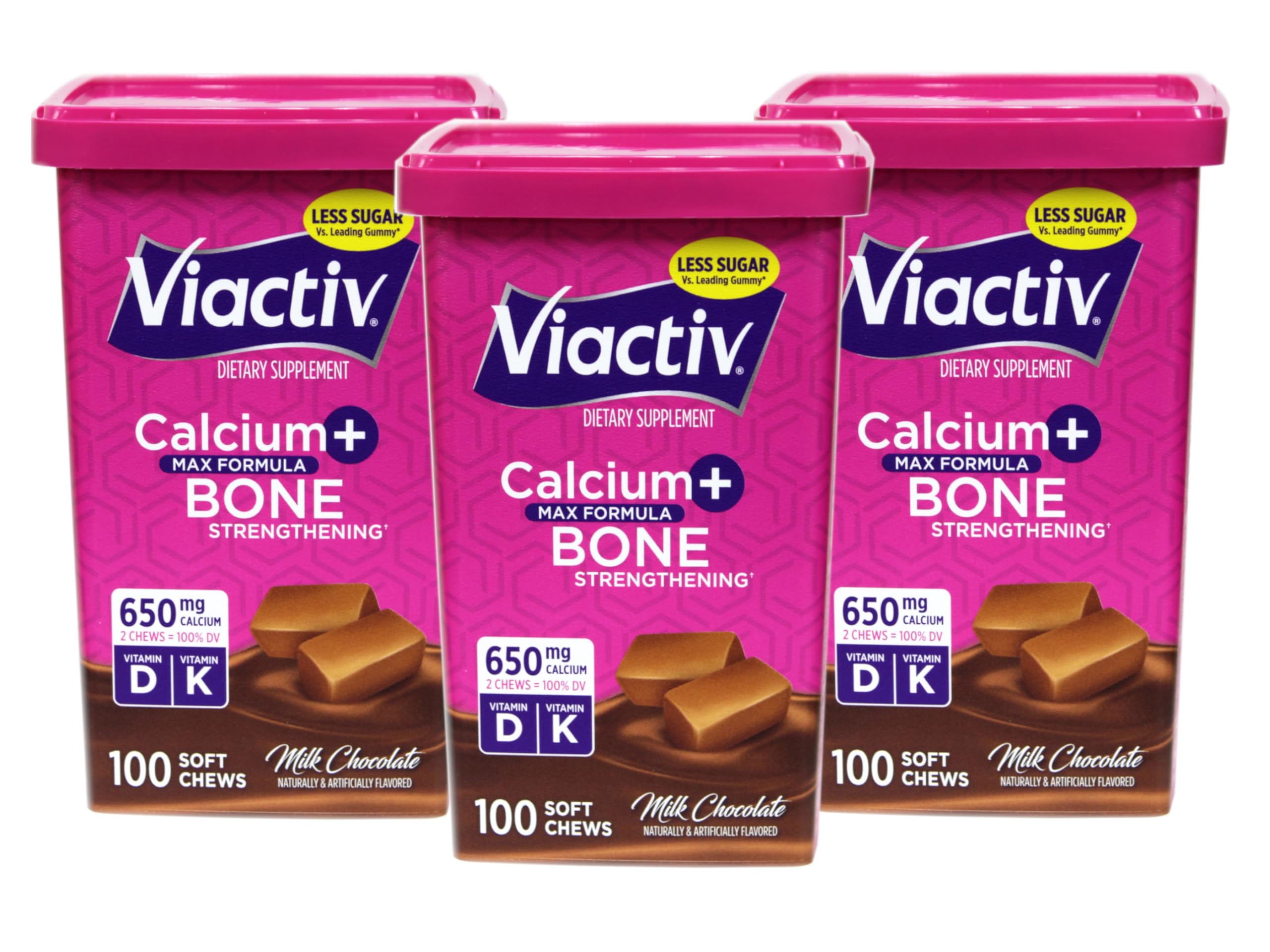 Viactiv Max Fórmula empaque chocolate con leche para apoyar la salud ósea diaria.