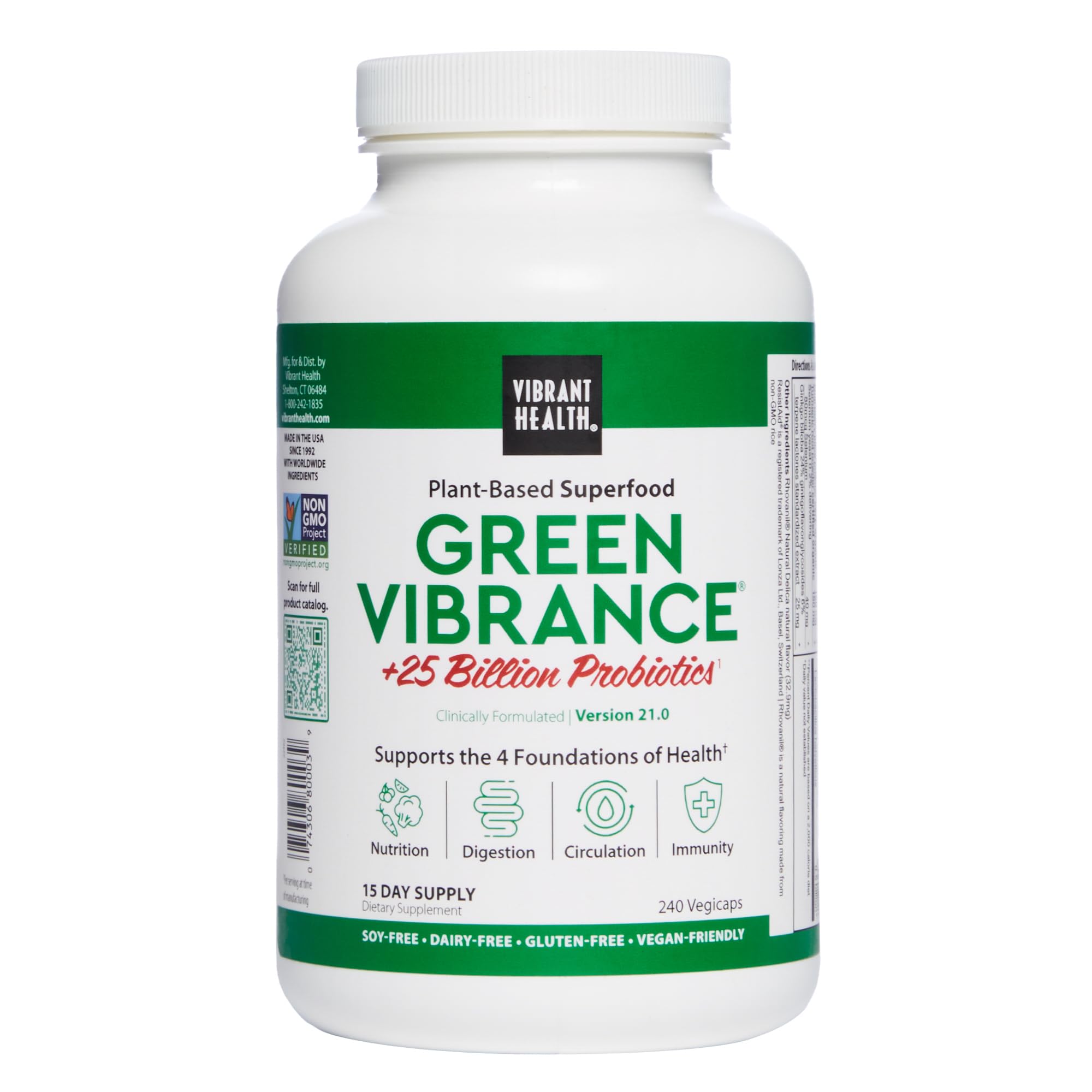 Vibrant Health Green Vibrance: cápsulas diarias para energía y bienestar.