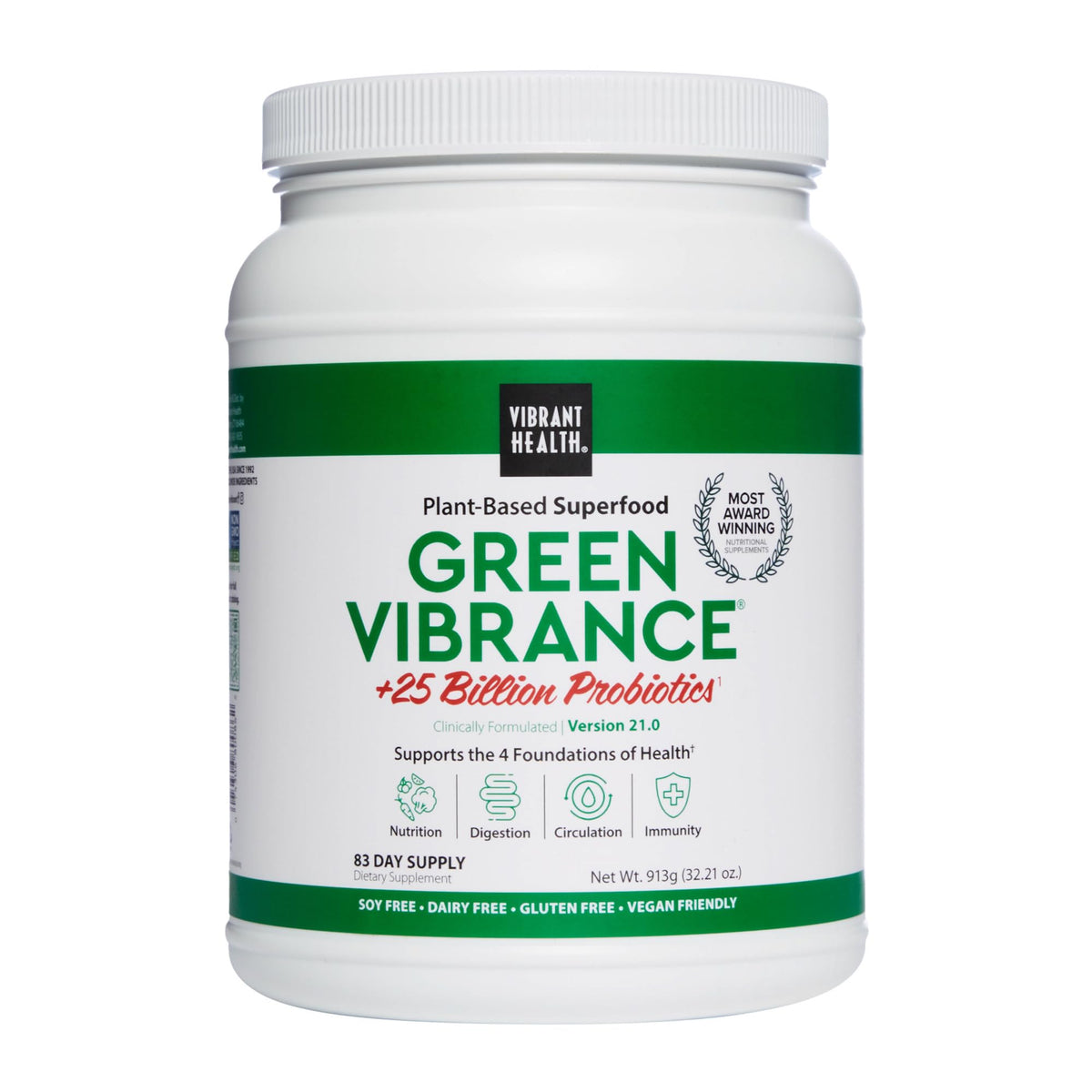 Vibrant Health Green Vibrance, cucharada de medición, apoyo a la vitalidad diaria