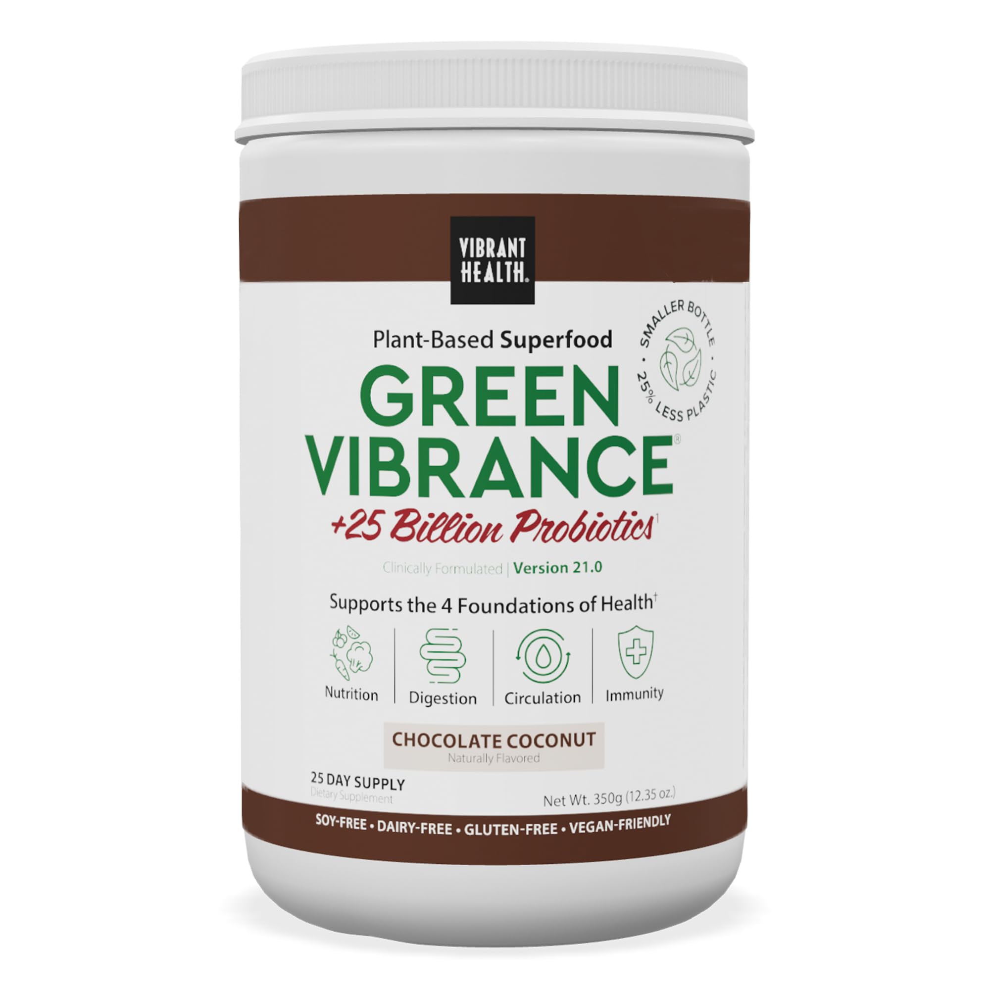 Polvo Vibrant Health Green Vibrance sabor chocolate coco para batidos