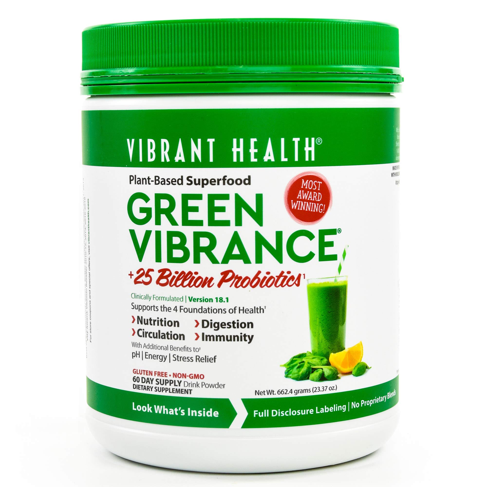 Vibrant Health Green Vibrance polvo en lata, apoyo diario de energía y bienestar