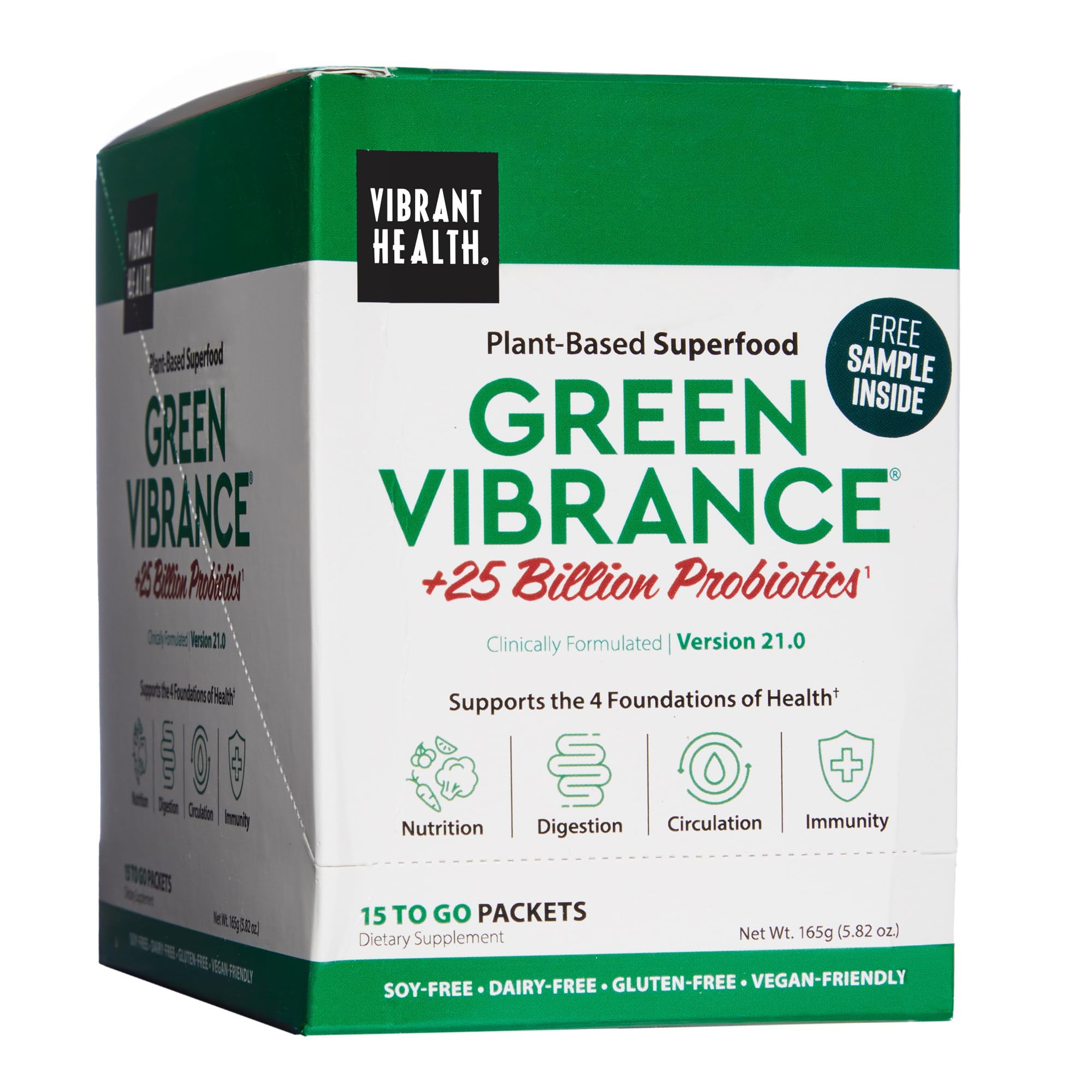 Vibrant Health Green Vibrance Sobres: verter en botella para energía diaria