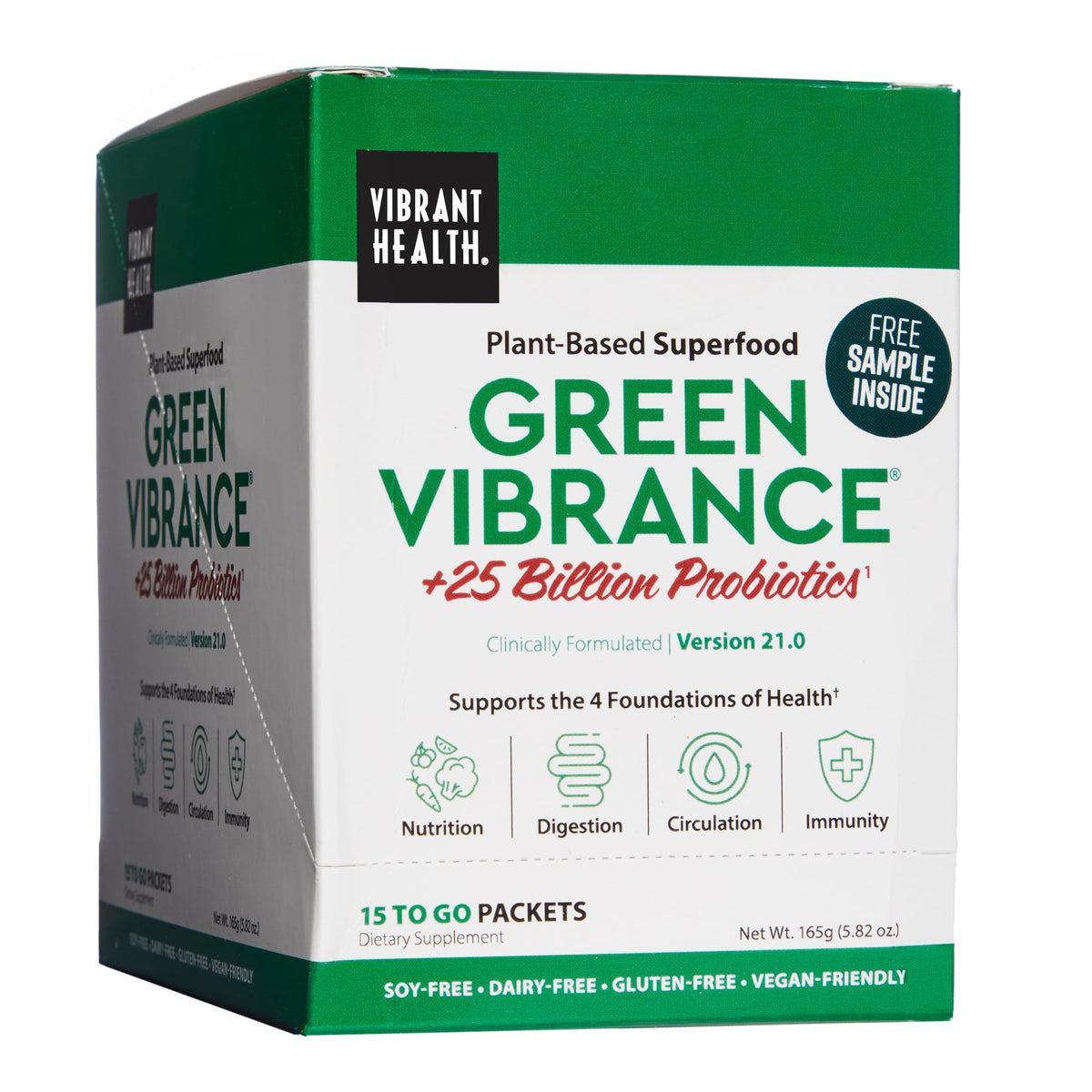 Vibrant Health Green Vibrance Sobres: verter en botella para energía diaria