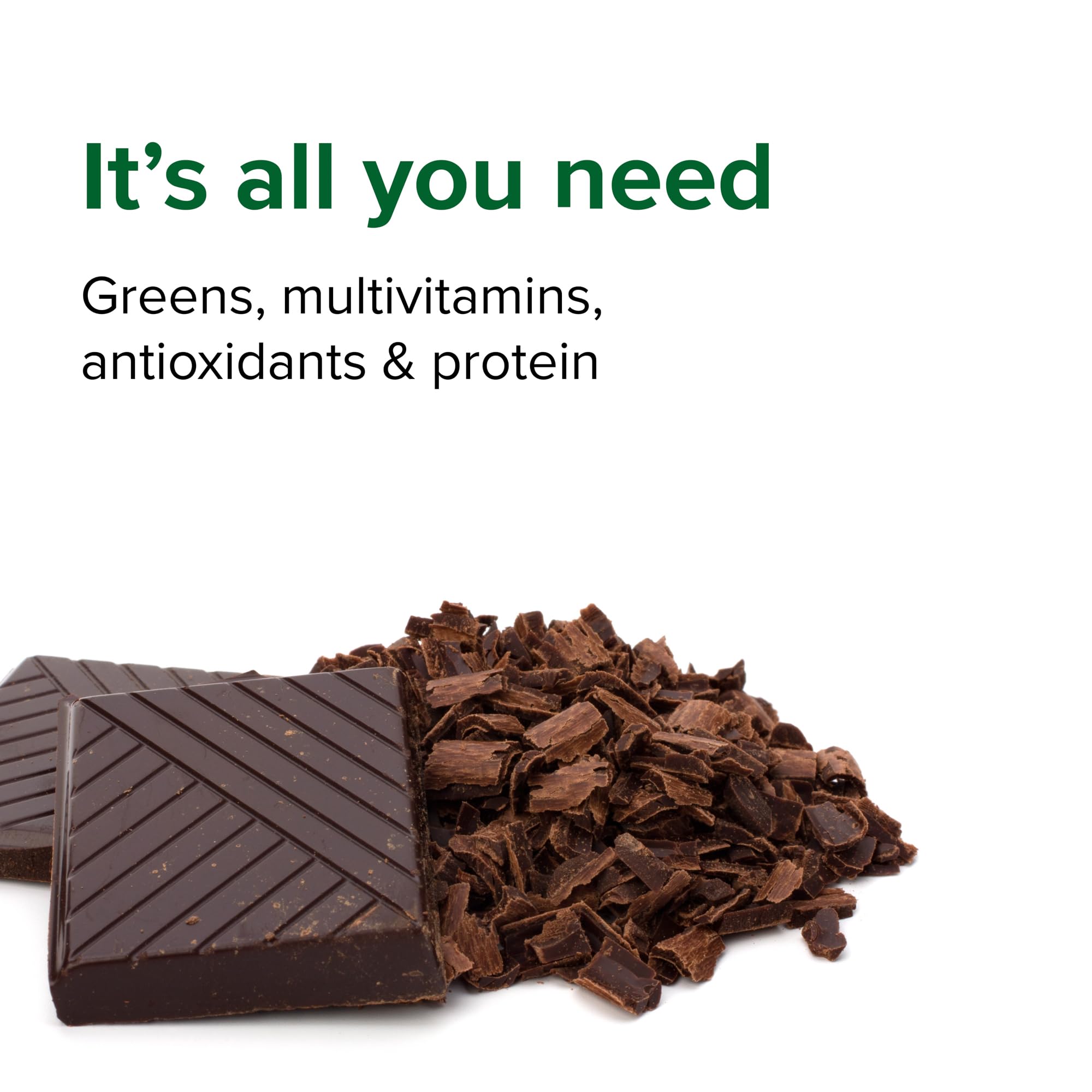 Vibrant Health Maximum Vibrance Chocolate, etiqueta muestra ingredientes clave para un snack nutritivo.