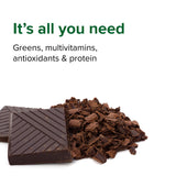 Vibrant Health Maximum Vibrance Chocolate, etiqueta muestra ingredientes clave para un snack nutritivo.