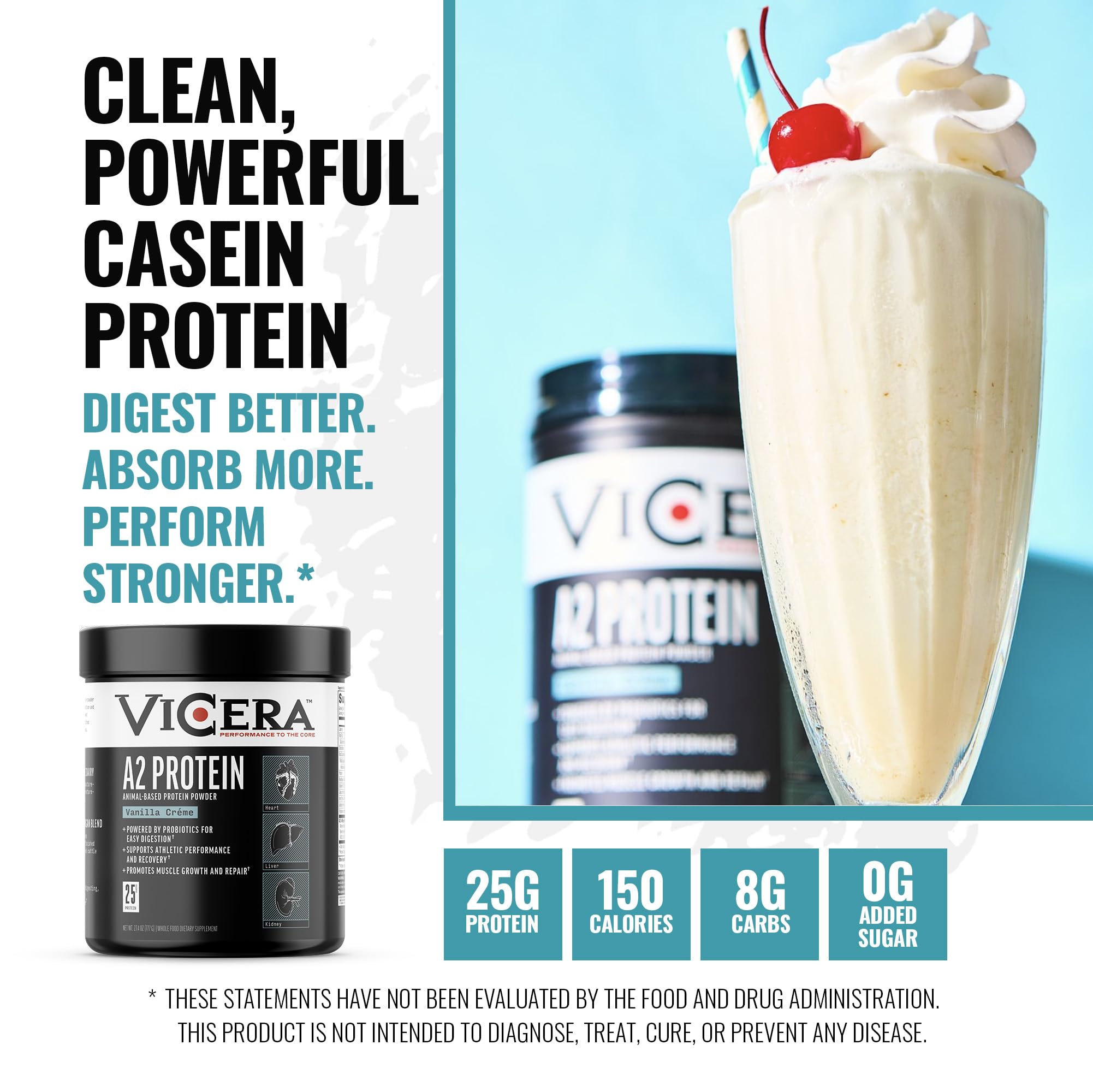 Envase de VICERA A2 proteína, fácil de almacenar en la despensa.