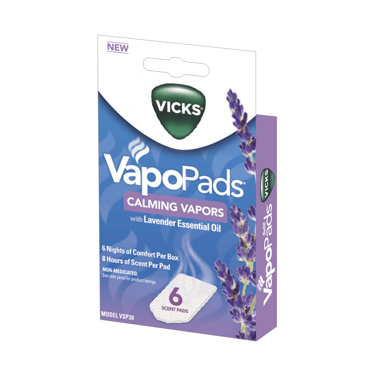 Vicks Calming Lavender Vapopad en humidificador para noches tranquilas.