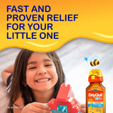 Vicks DayQuil Kids etiqueta con diseño amigable para padres.