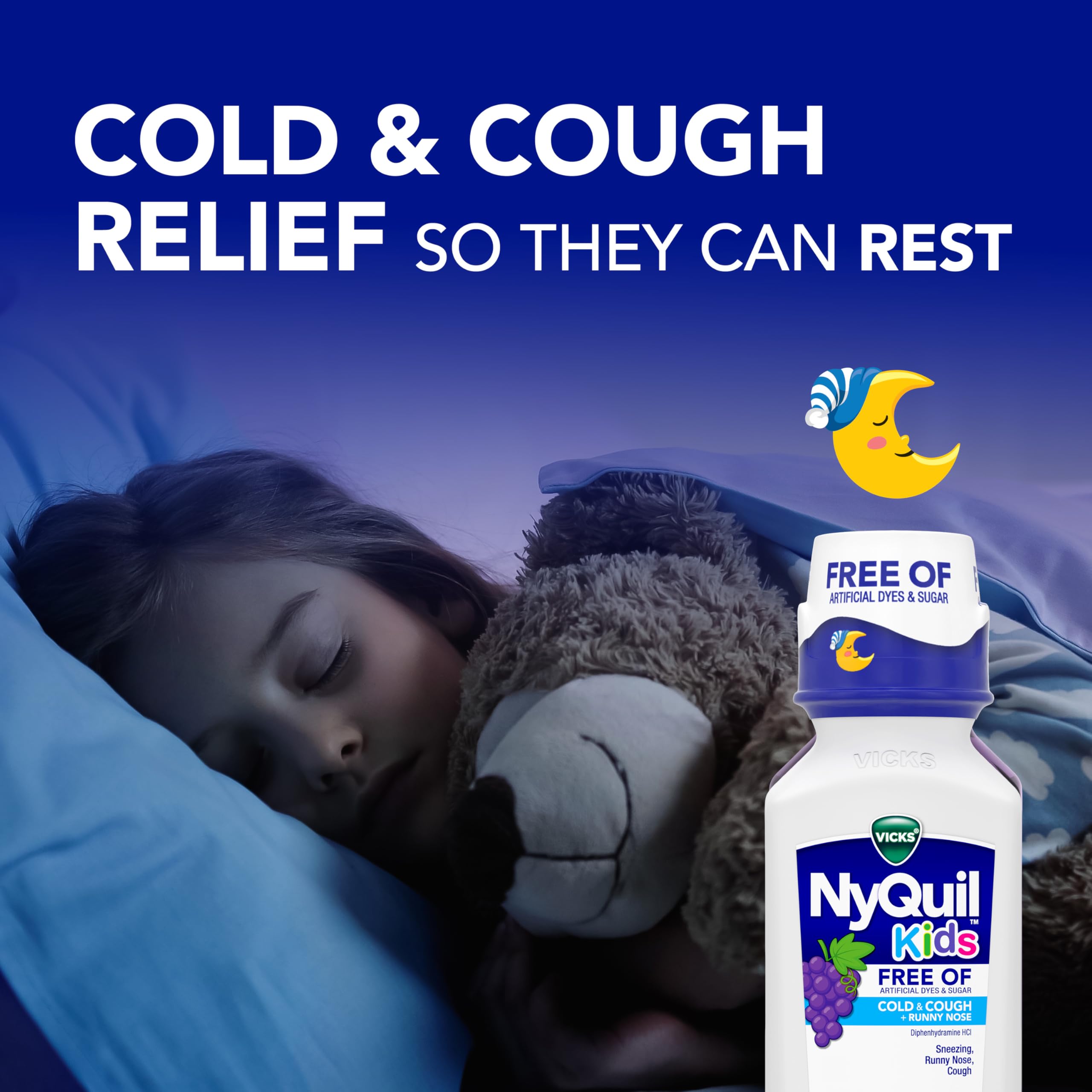Frasco con dosis fácil para niños de 6 años con DayQuil NyQuil.