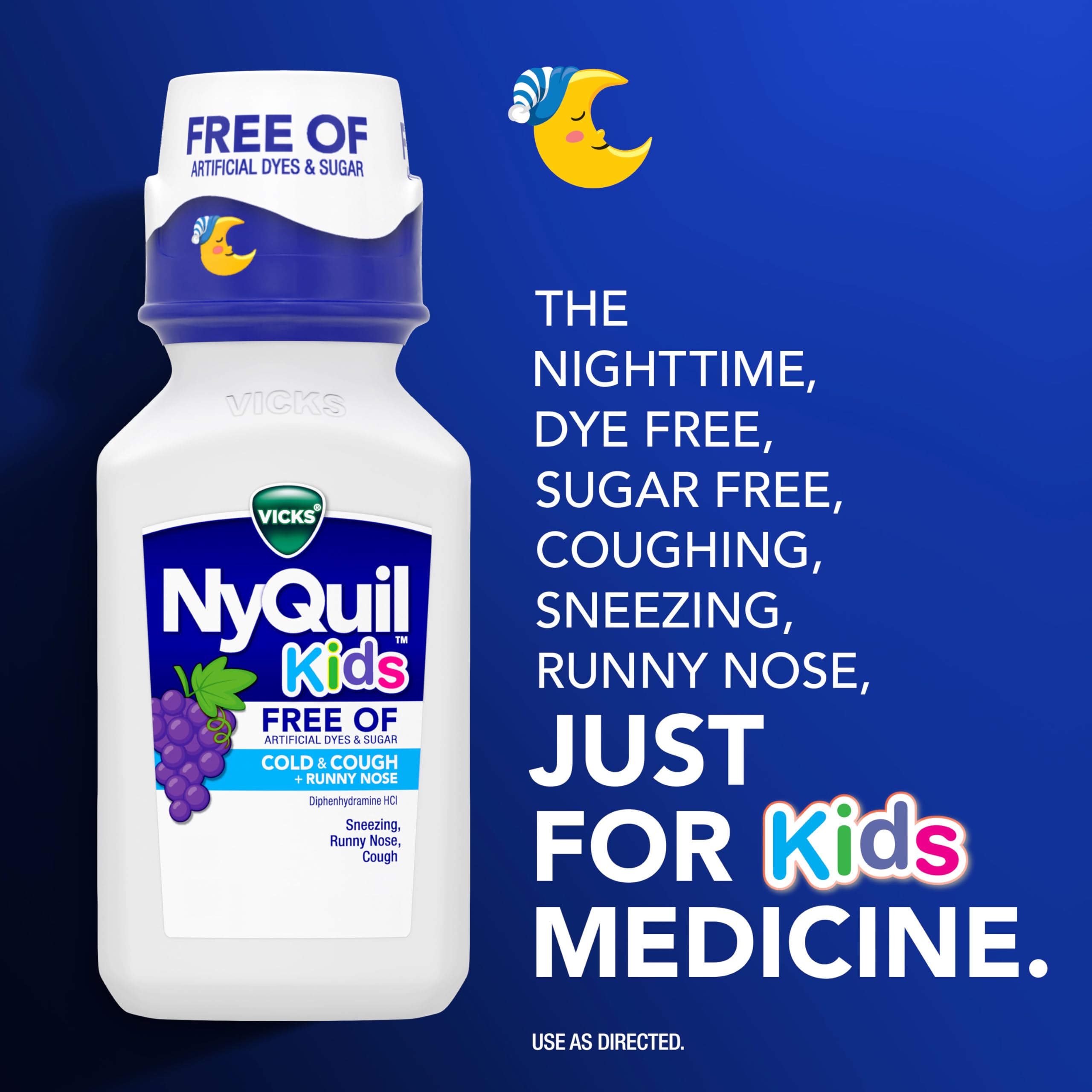Etiqueta sin colorantes artificiales en DayQuil NyQuil para niños.
