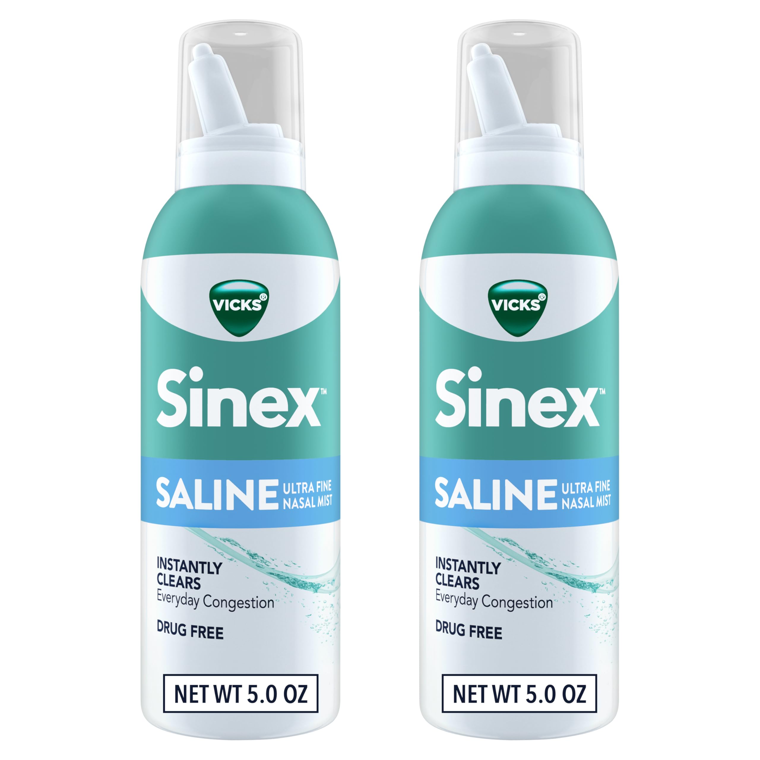 Vicks Sinex Saline spray ultra fino para alivio diario de congestión nasal.