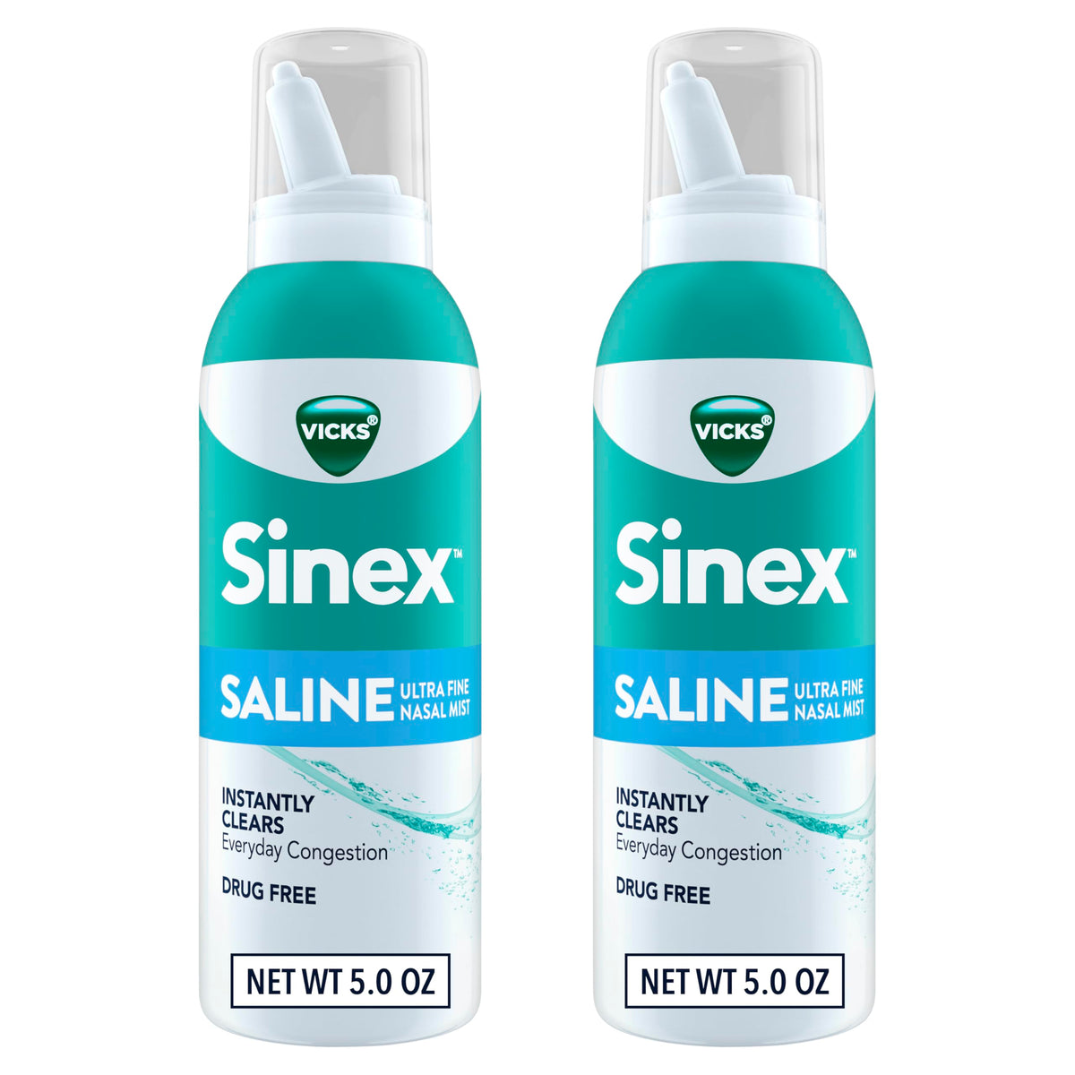 Vicks Sinex Saline spray ultra fino para alivio diario de congestión nasal.