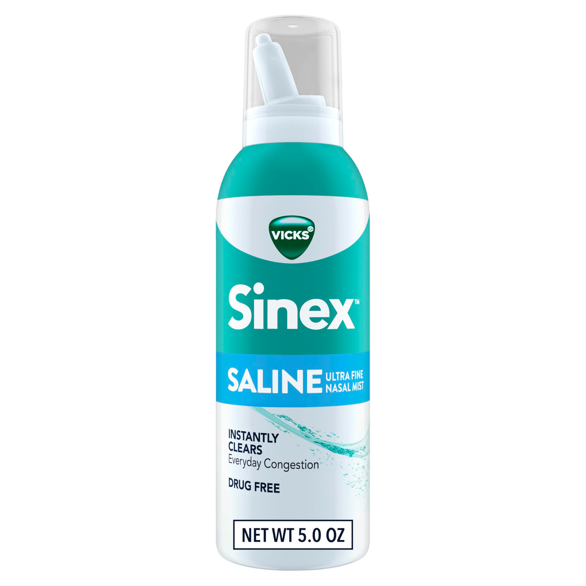 Vicks Sinex Saline niebla ultra fina descongestiona suavemente las fosas nasales