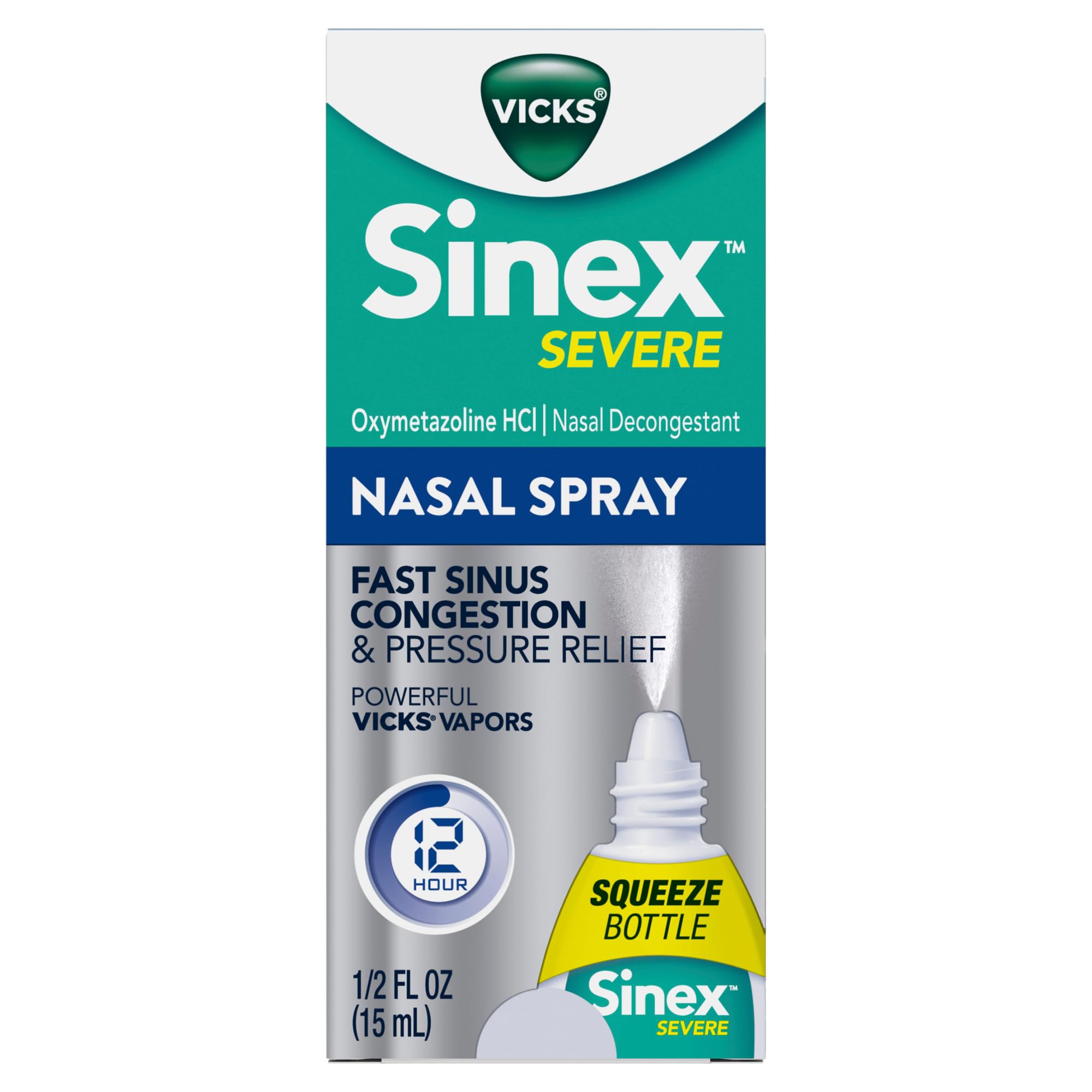 Etiqueta informativa de dosis y seguridad de Vicks Sinex Severe.