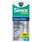 Etiqueta informativa de dosis y seguridad de Vicks Sinex Severe.