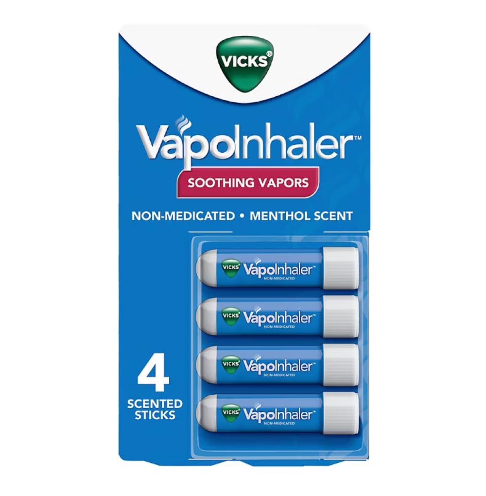 Vicks VapoInhaler portátil, vista frontal, fácil de llevar.