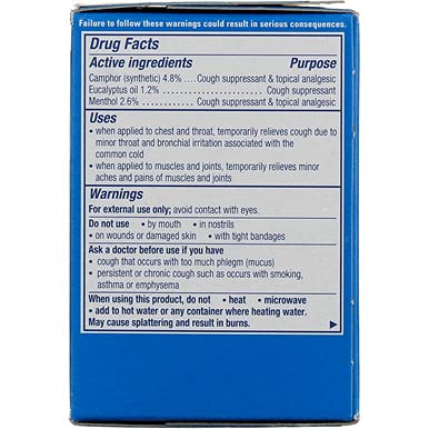 Imagen del empaque de Vicks Vaporub con información de cuidado.