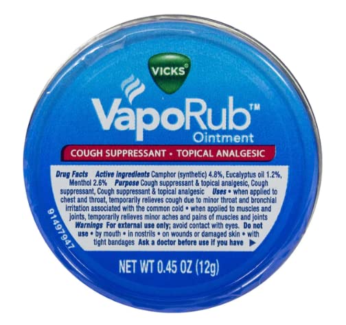 Vicks Vaporub en lata de 12 g para viaje, alivio temporal de congestión.