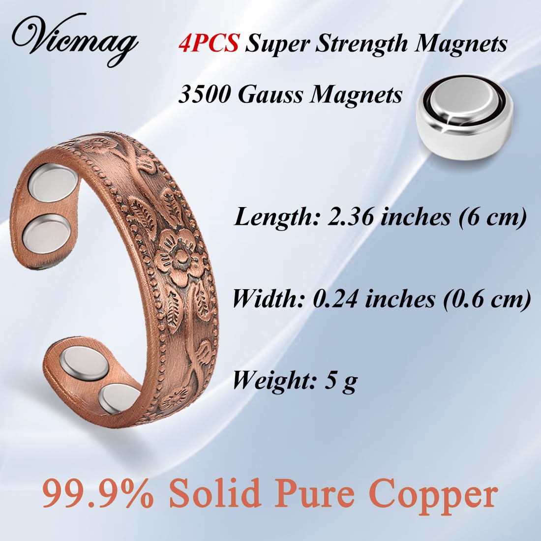 Vicmag anillo cobre magnetico cierre abierto: ajuste perfecto en cualquier dedo.